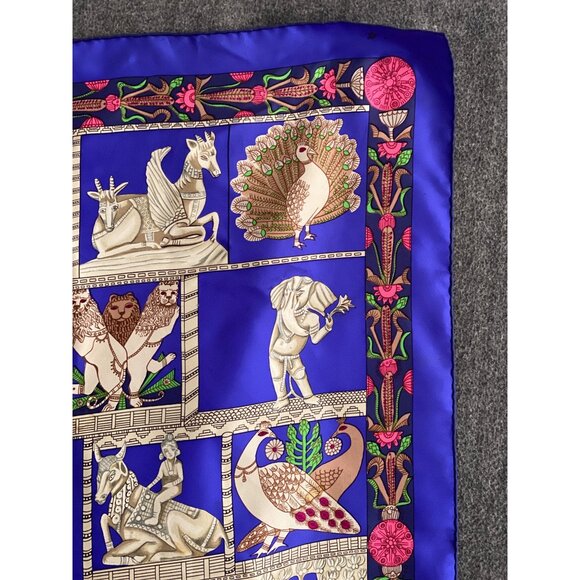 Hermes Paris Scarf Torana Square Silk Elephant Lion Horse Buddha Temple VTG - Picture 6 of 14